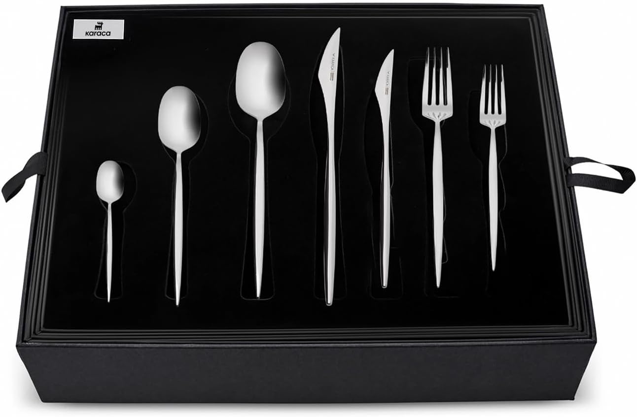 Karaca 316 Stainless Steel 84-Piece Cutlery Set, Silver Flatware Collection