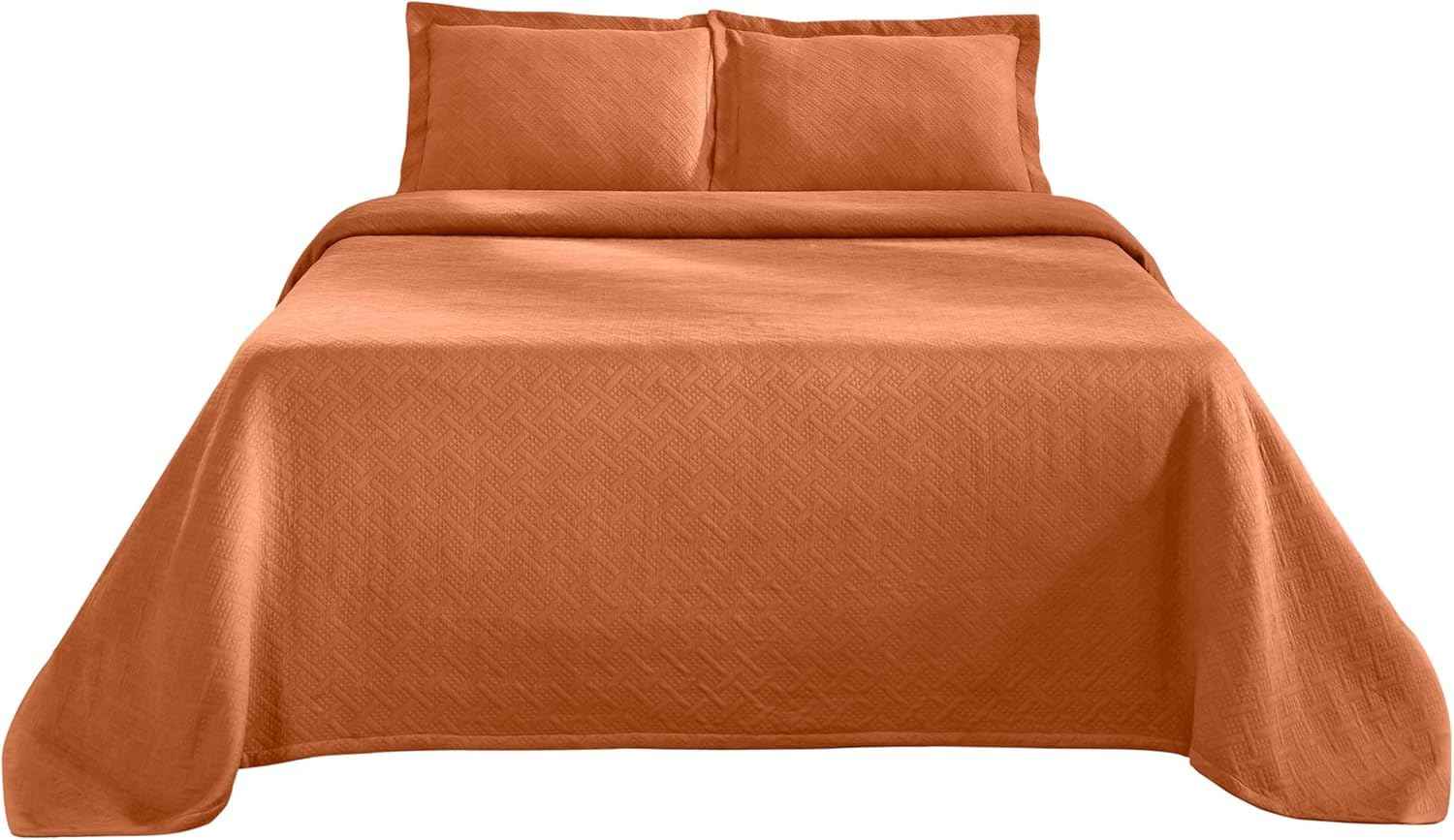 SUPERIOR Cotton Basketweave 3-Piece Bedspread Set - Full, Mandarin