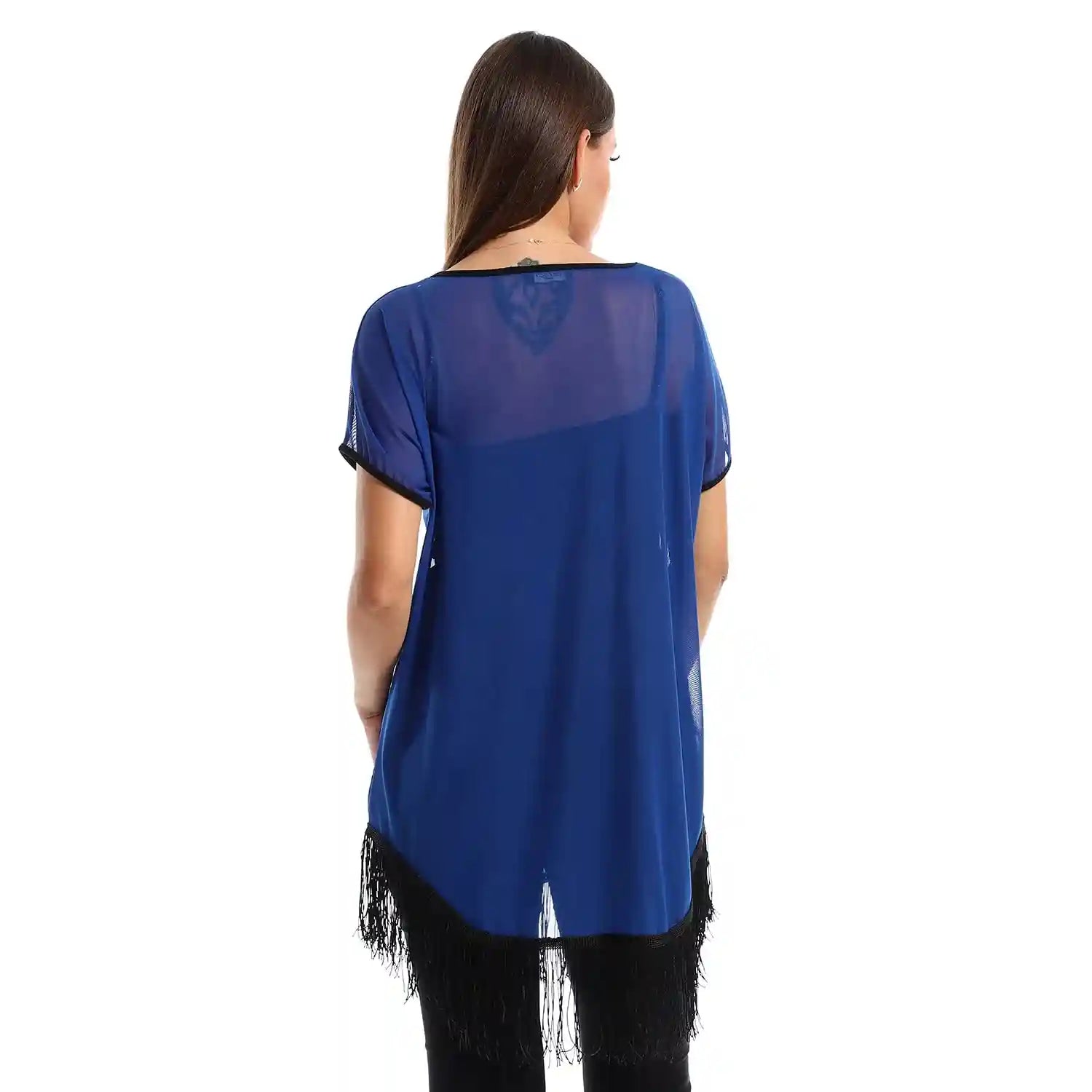 EEZEEY Womens Short Sleeves Coverup With Fringe Short Sleeves Coverup With Fringe - Safqqa Egypt