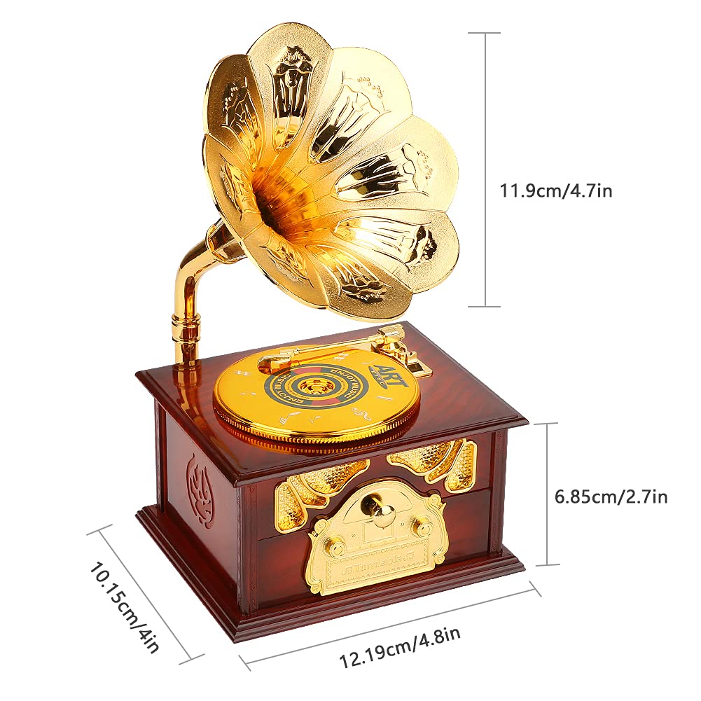 Mystery Vintage Gramophone Music Box, Mechanical Musical Jewelry Box for Girls Women Mom, Retro Table Cafe Bar Home Decor, Birthday Mothers Day Gifts for Mom