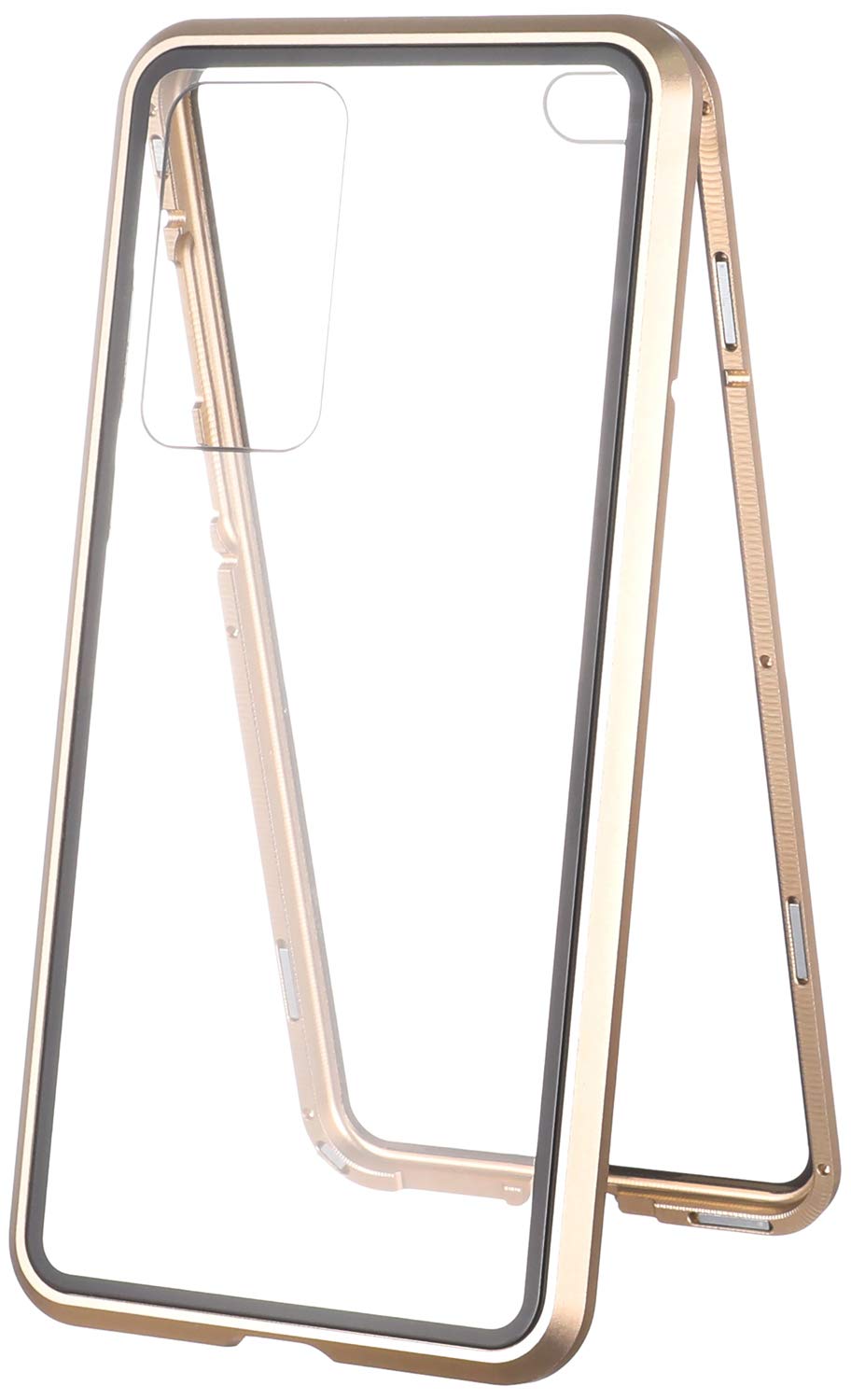 جراب حماية خلفي مغناطيسي بحماية كاملة 360 درجة لموبايل هواوي P40 من نيو ديزاين، شفاف وذهبي، معدن