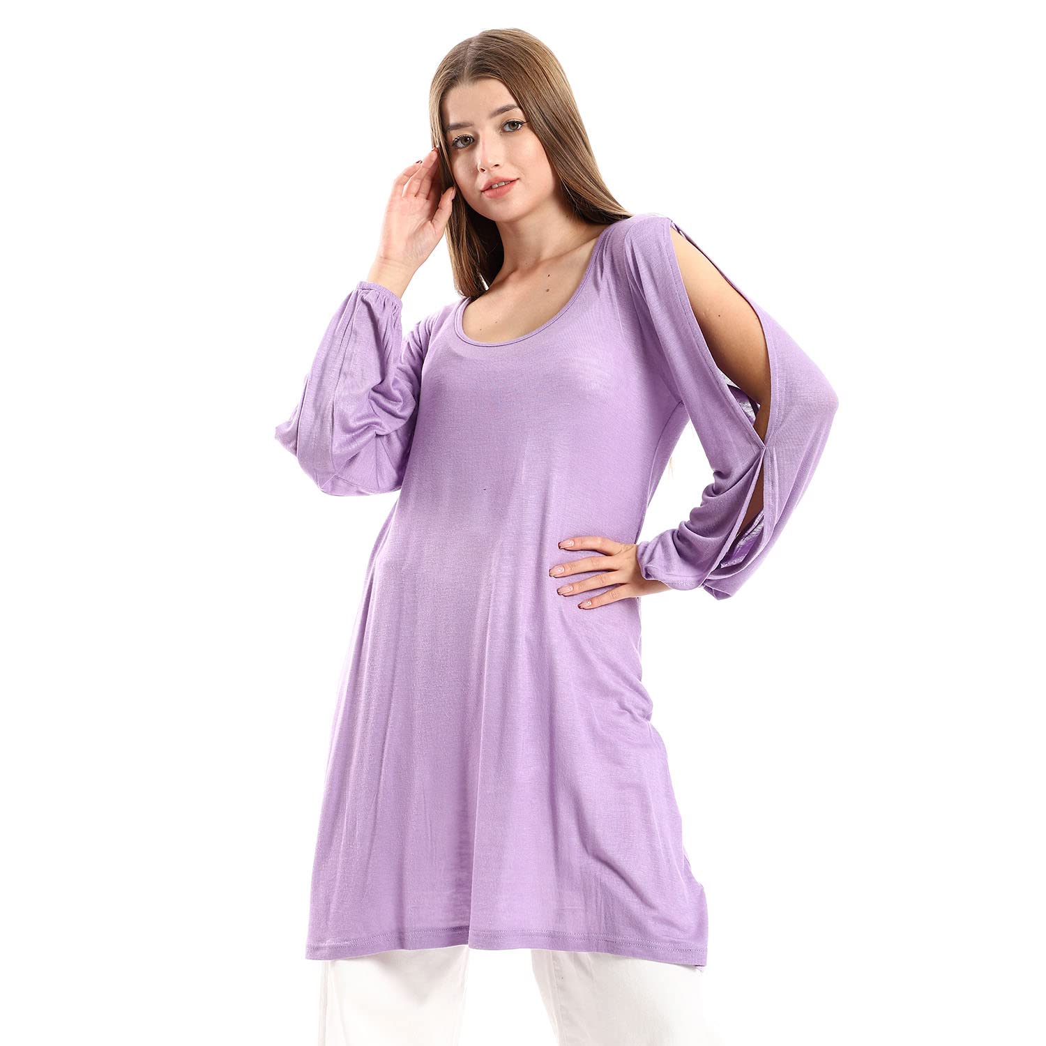 JAMILA Women Wide Round Collar Tunic With Sided Sleeves Slits TUNIC