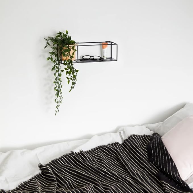 Umbra Cubist Floating Shelf with Built-In Succulent Planter – Modern Wall Décor and Geometric Display Shelf for Books, Candles, Mementos, Photos, Indoor Plants and More! | Small, Black