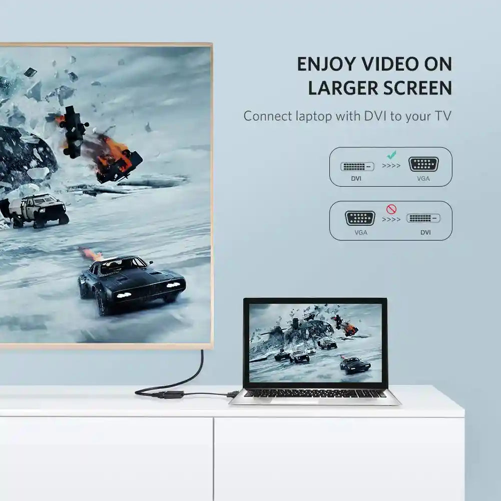  محول UGREEN من DVI إلى VGA – يحول إشارات DVI-D إلى VGA بدقة عالية، مع دعم دقة 1080P