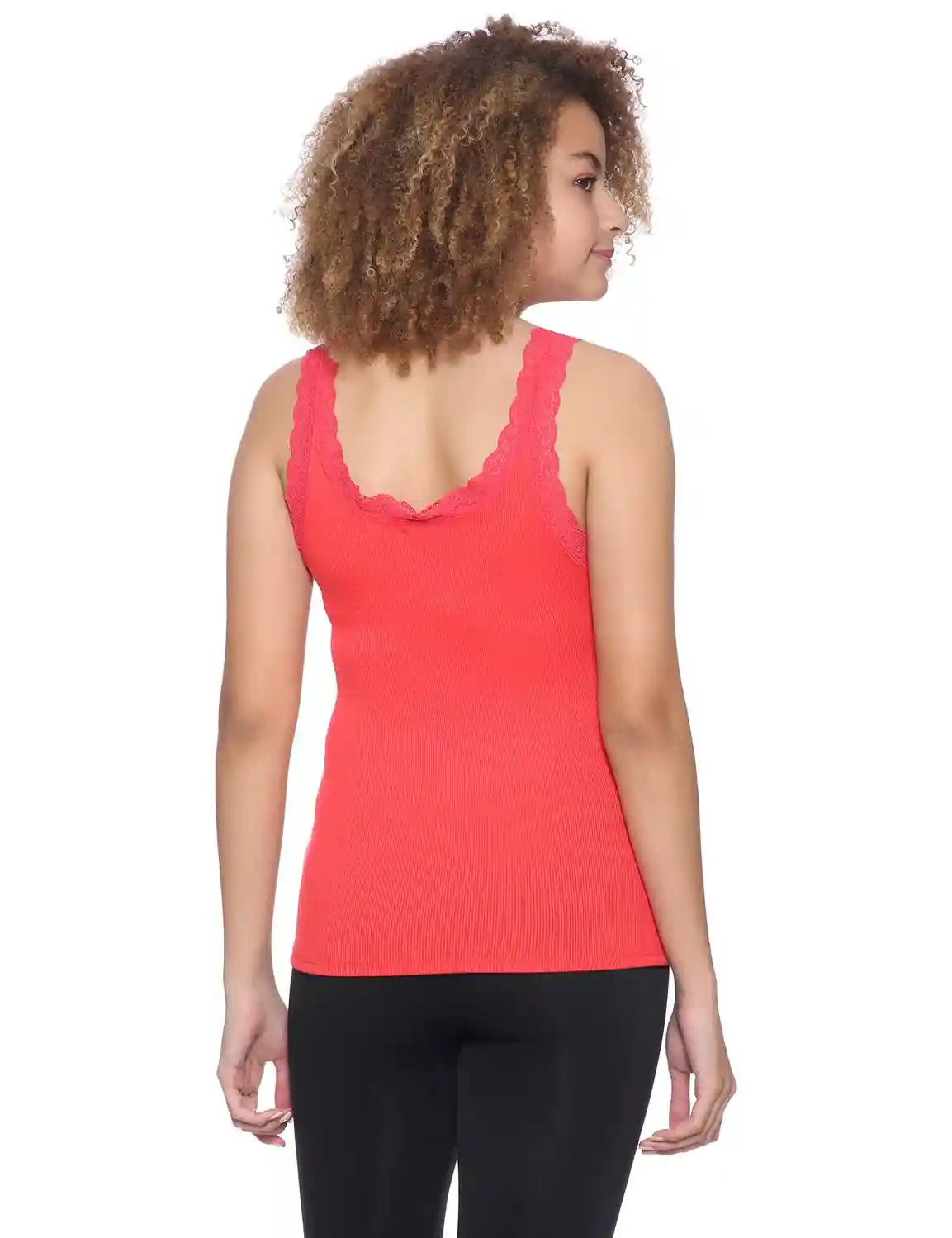 Splash Ribbed Scallop Lace Trims Sleeveless V-Neck Top for Women - Safqqa Egypt