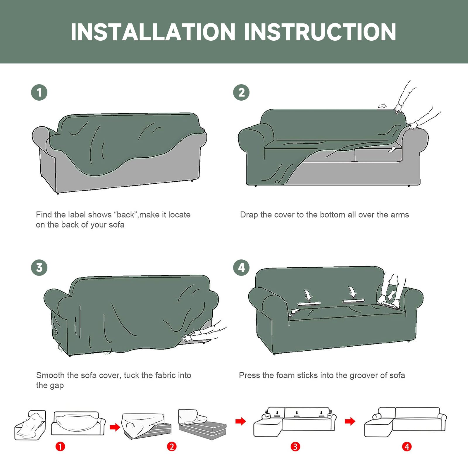 INFOSUN Stretch Sofa Cover Set with Anti-Slip Design & Pillow Covers