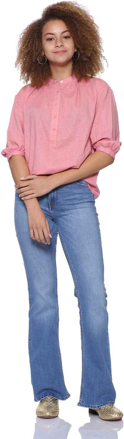 Splash Basic Mandarin Collar Front Button Three Quarter Sleeves Blouses for Women - Safqqa Egypt