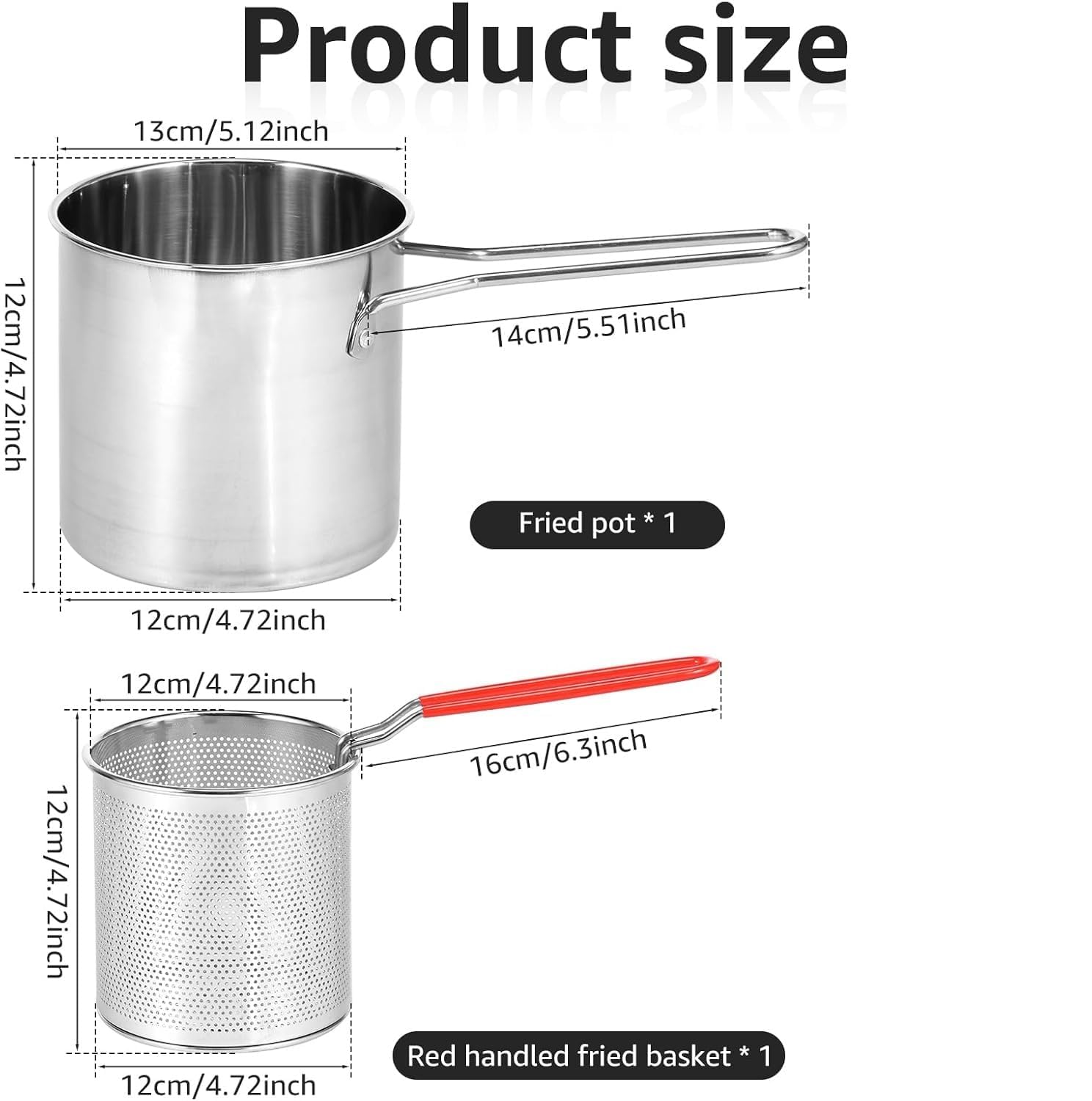 حلة قلي صغير من الستانلس ستيل بسعة 1200 مل مع مصفاة – مثالي للقلي اليومي (صندوق تالف )