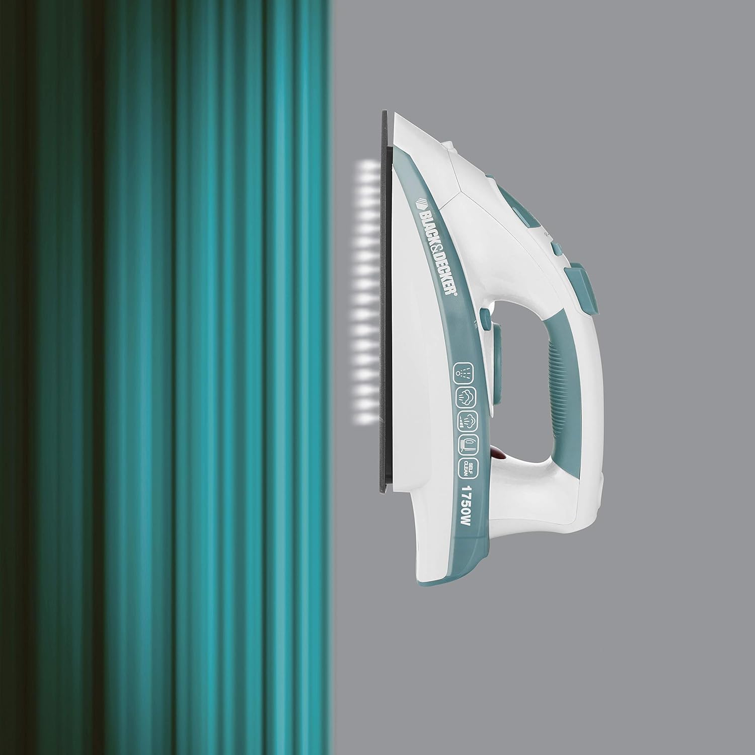 مكواة بخار بلاك + ديكر 1750 واط مع بخار عمودي (X1600-B5) – أخضر وأبيض يمكن استخدامها بشكل أفقي أو عمودي، مما يجعلها مثالية لكي الملابس المعلقة والستائر بسهولة