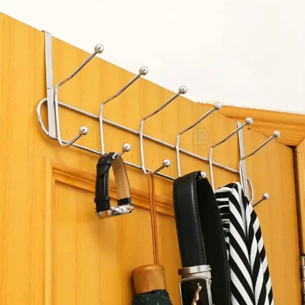 Over The Door Clothes Hanger with 12 Double Hooks Portable Home Office Decor Heavy Hanging Coats Clothes Hats Robes Towels, 12 Metal Hangers
