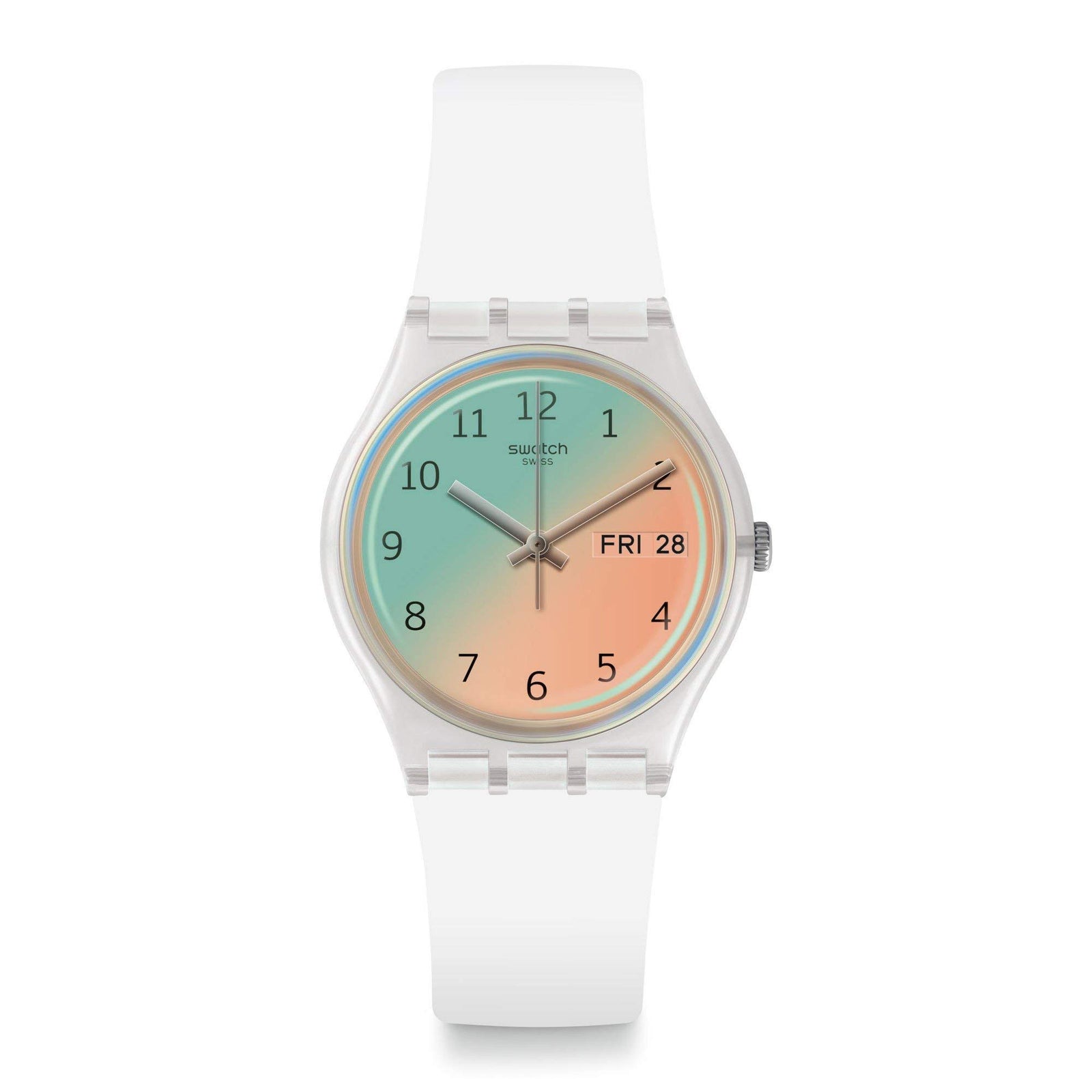 Swatch Silicone Two-Tone Dial Round Analog Watch for Women -