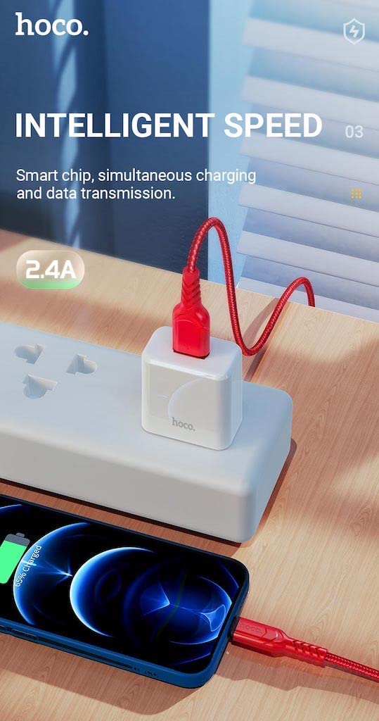 Hoco X59 - Victory Charging And Data Transmittion Cable (2.4A - 1M), USB-A To Micro-USB Plug, Compatible With Samsung Huawei Xiaomi Oppo - Red