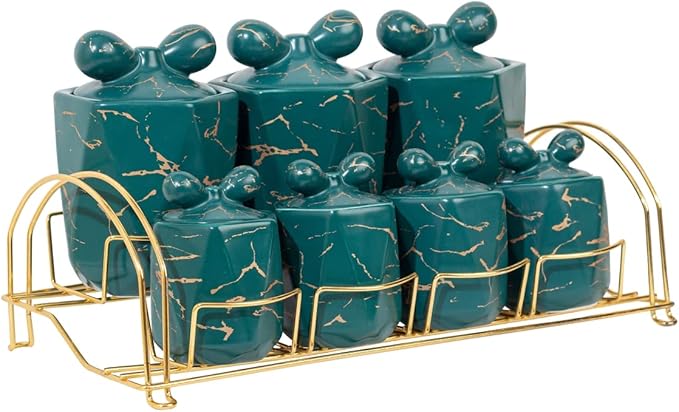 La Casa 7-Piece Spice Storage Set Green Square Containers – Safqqa Egypt