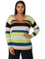 Splash Striped Side Slits Long Sleeves V Neck Top for Women