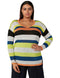 Splash Striped Side Slits Long Sleeves V Neck Top for Women
