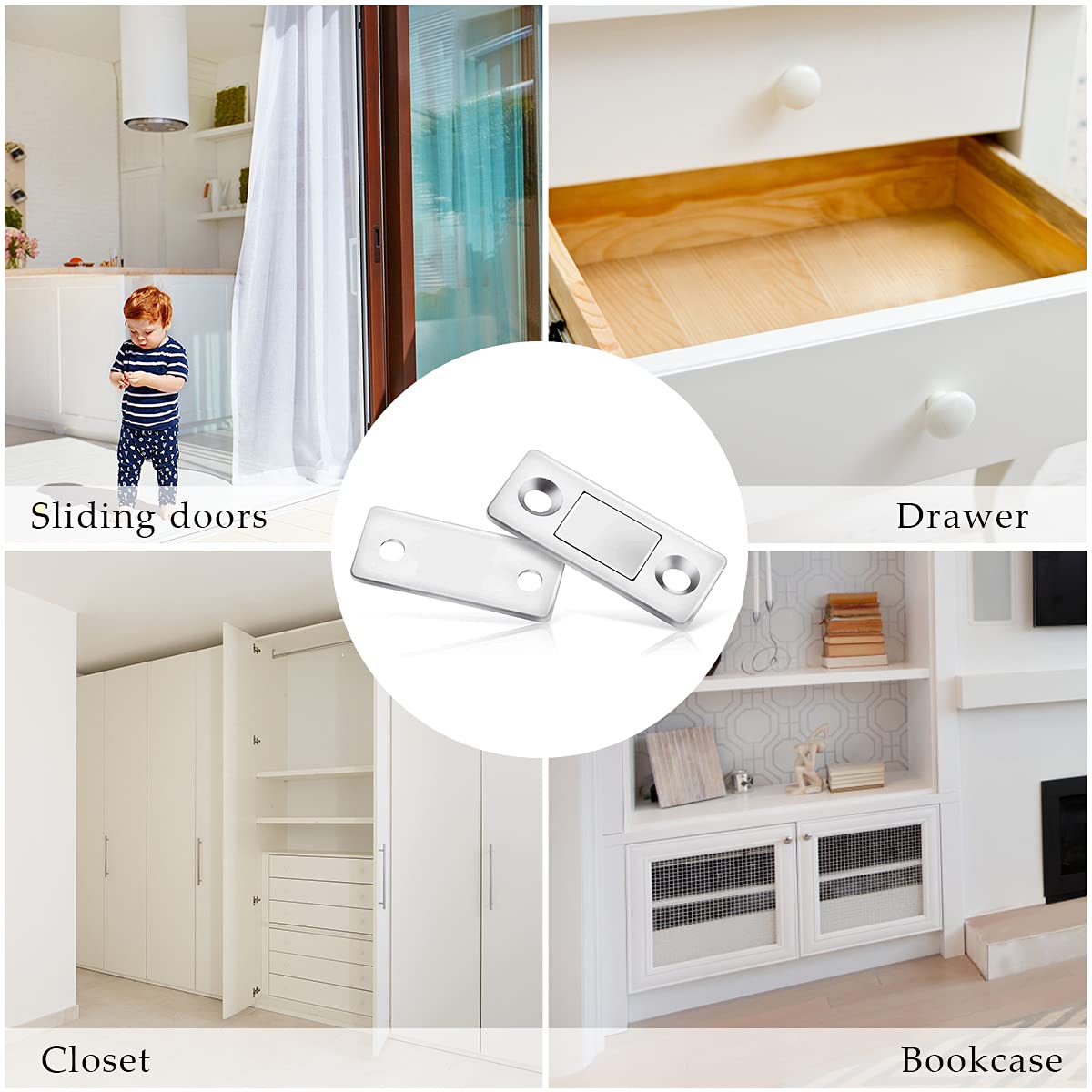 مغناطيس باب خزانة فائق النحافة مع براغي – مشابك مغناطيسية للأبواب والأدراج والنوافذ المنزلقة