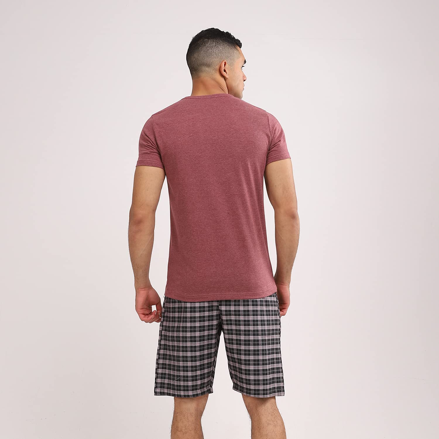Men’s Plaid Pyjama Shorts & Shirt Set with Pocket – Comfortable Sleepwear