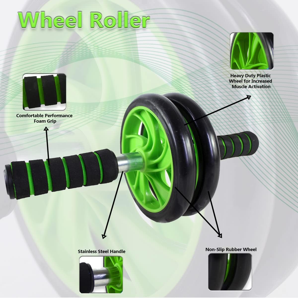 Fitness Pro | Ab Roller Wheel with Knee Mat | Abs Workout Equipment | For Abdominal & Core Strength | Exercise Wheels for Home Gym | Built In Spring Resistance | Home Workout Equipment (Green)