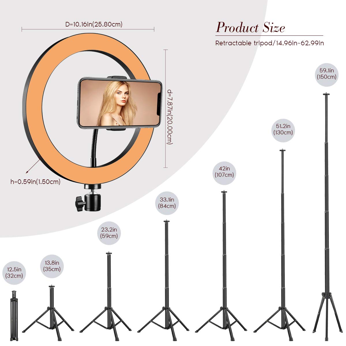 Ring Light 10" with Adjustable Tripod Stand & Phone Holder for Youtube Video, Dimmable Desk LED Ring Light for Selfie, Cellphone, Photography, Makeup with 3 Light Modes & 10 Brightness Level - Safqqa Egypt