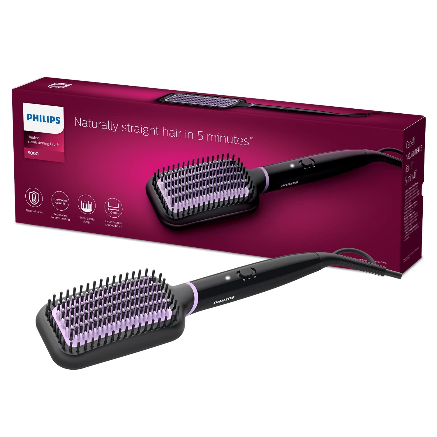 Philips StyleCare Essential Heated Straightening Brush, Smooth, Shiny, Frizz-Free Hair, Extra Large Brush Area, ThermoProtect Technology, BHH880/00 - Safqqa Egypt