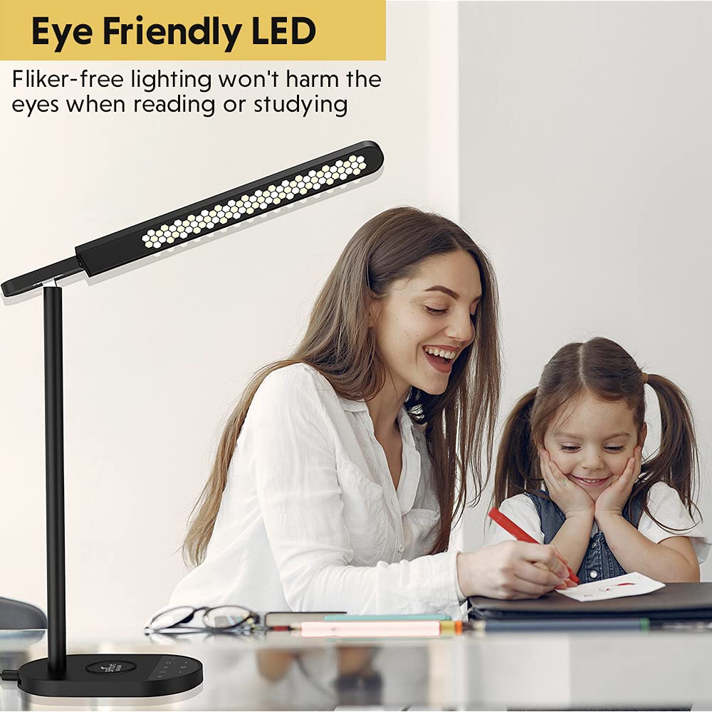 مصباح مكتب LED مع شاحن لاسلكي مصابيح طاولة للعناية بالعين