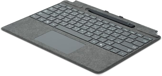 لوحة مفاتيح من ماركة مايكروسوفت مع مكان لحفظ القلم متوافقة مع Surface Pro باللغتين العربية والإنجليزية لون رمادي – Safqqa Egypt