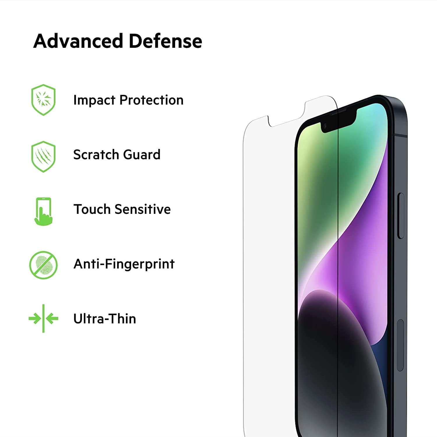 حماية شاشة زجاجية مقواة من Belkin (عبوة من 2) – متوافقة مع iPhone 14 Plus / 13 Pro Max، صلابة 9H، تركيب سهل وخالٍ من الفقاعات