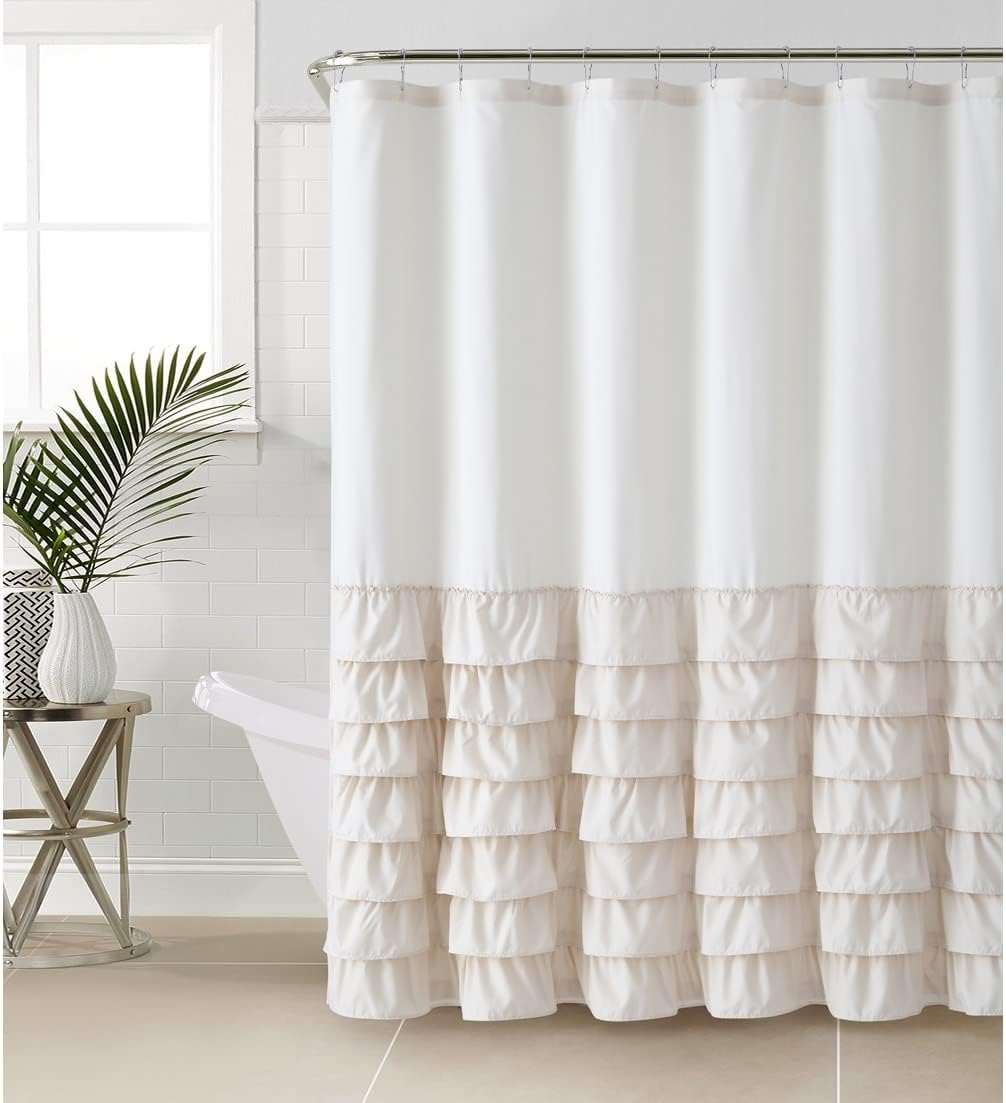 Melanie Ruffled Shower Curtain – Elegant & Water-Resistant Design-182cm *182cm – Safqqa Egypt