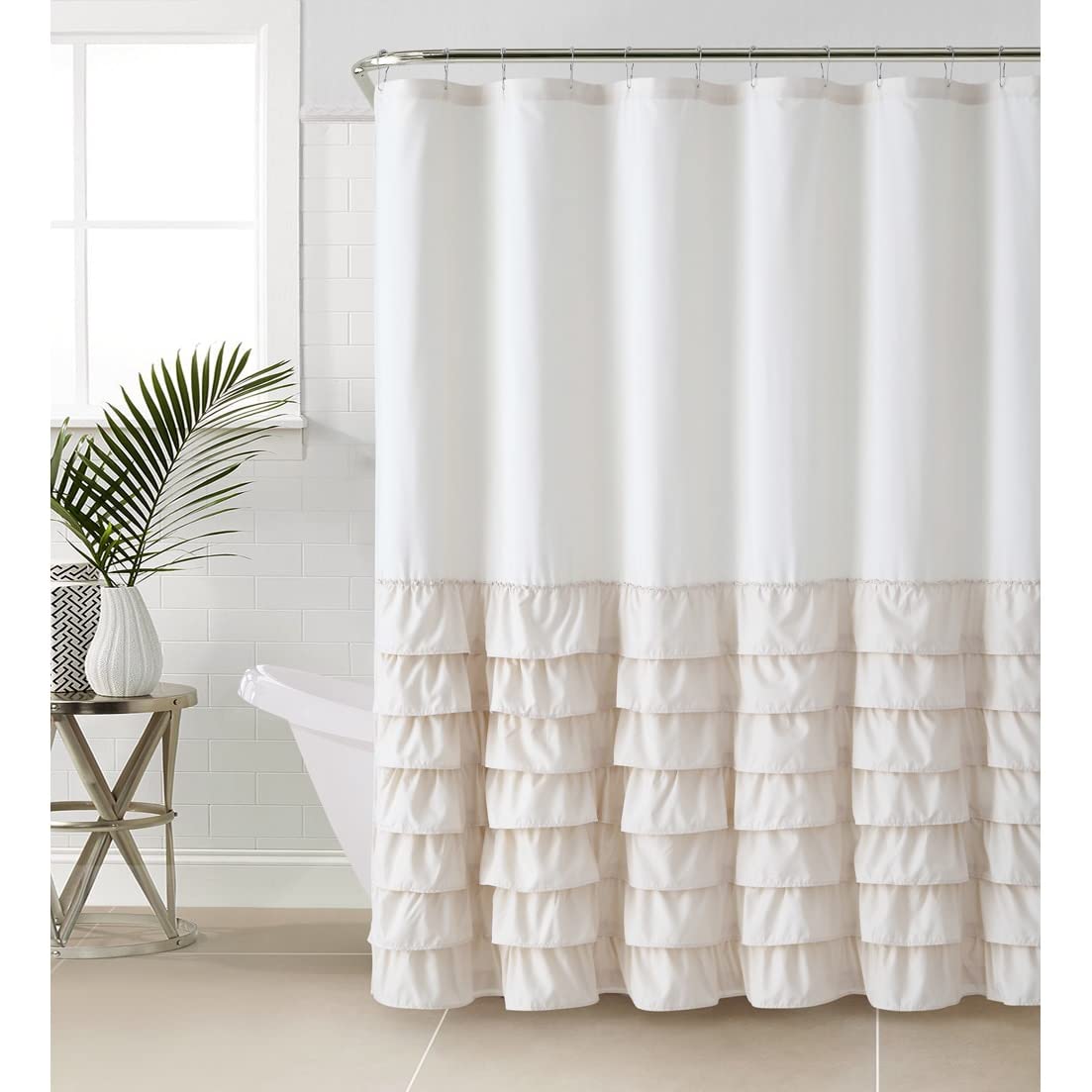 Melanie Ruffled Shower Curtain – Elegant & Water-Resistant Design-182cm *182cm