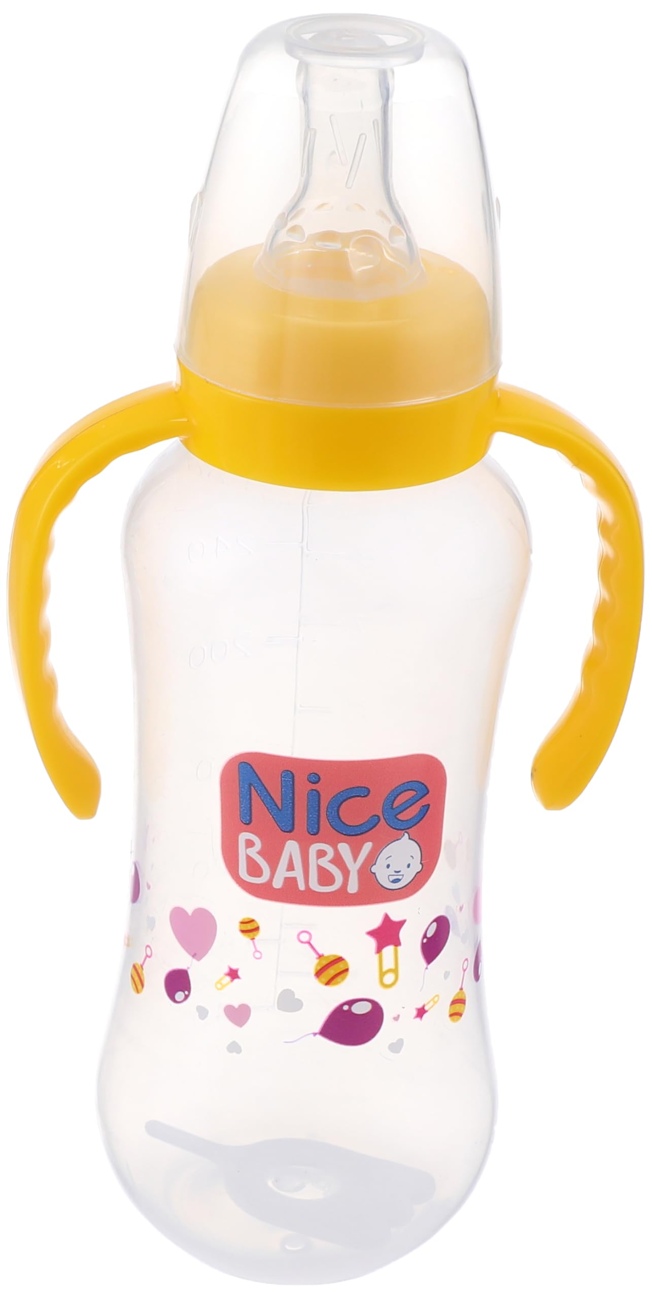 زجاجة رضاعة بيد للأطفال من نايس بيبي، 280 مل، أصفر