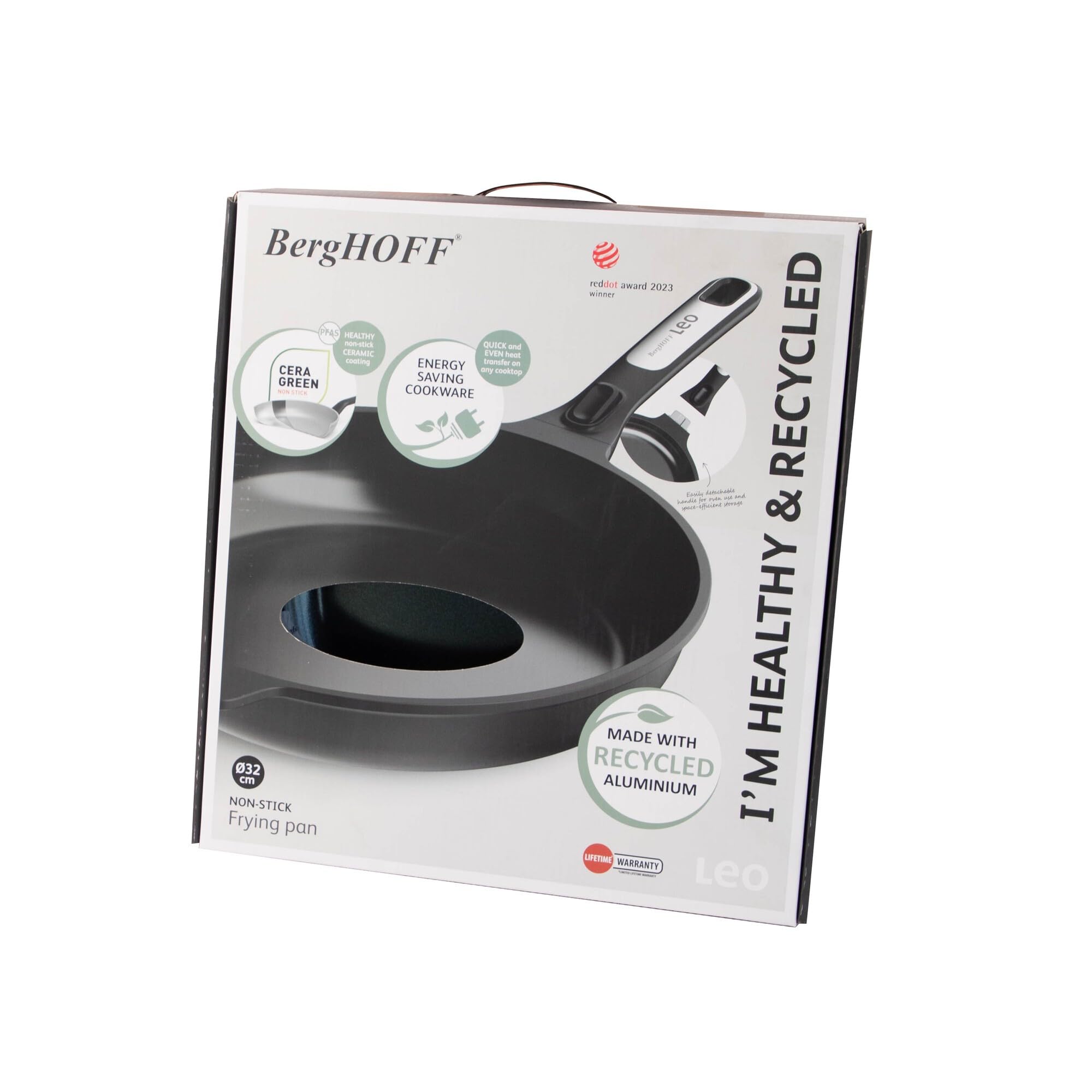 Leo Phantom Ceramic Non-Stick Frying Pan 31.75 cm with Detachable Handle, Recycled Cast Aluminum and Non-Toxic Cera Green Coating by BergHOFF – Safqqa Egypt