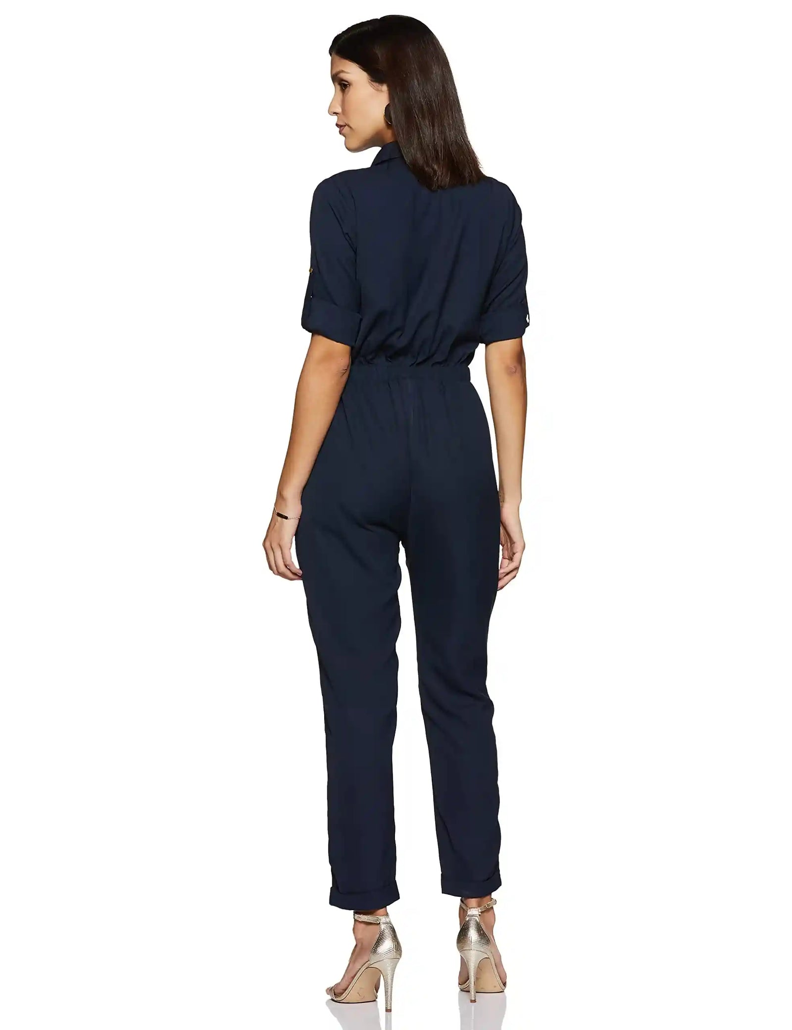 Miss Olive Women's Regular Fit Shirt Style Solid Jumpsuit