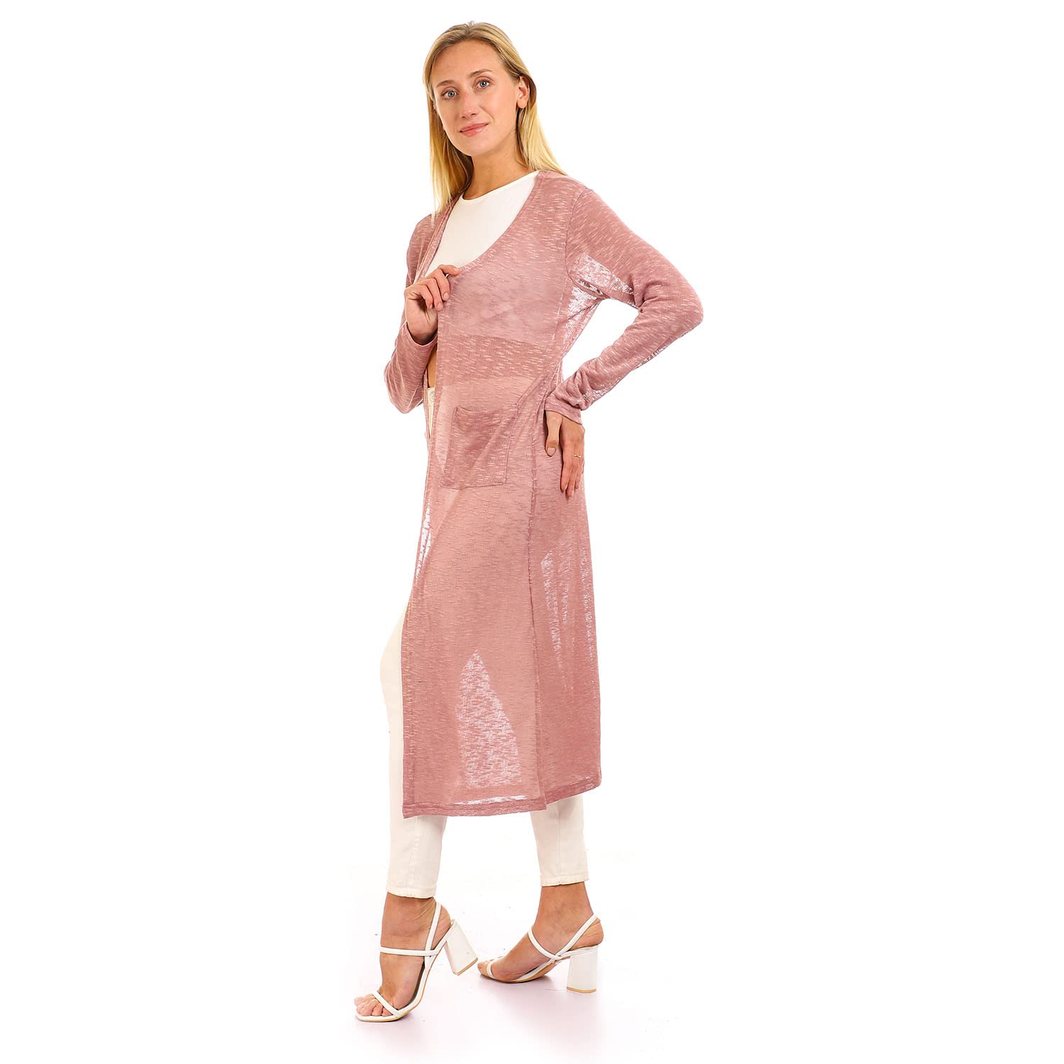 JAMILA Women Self Patterned Open Neckline Long Cardigan SWEATER