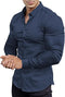 EOUOSS Men Slim Fit Dress Shirt Navy Long Sleeve Stretch Casual Shirt