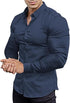 EOUOSS Men Slim Fit Dress Shirt Navy Long Sleeve Stretch Casual Shirt