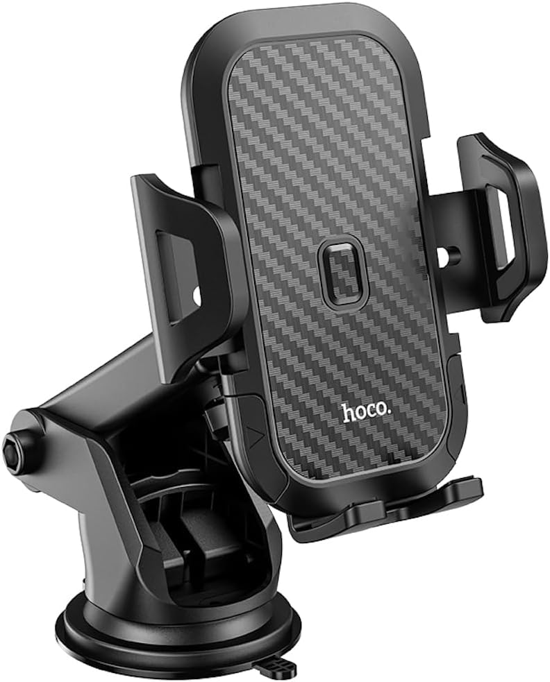 حامل Hoco CA76 Touareg للسيارة، عملي وآمن لتثبيت الهواتف الذكية داخل السيارة. متوافق مع أجهزة iPhone، Samsung، Xiaomi، Oppo، وHuawei، ويسمح بالتحكم بيد واحدة بسهولة أثناء القيادة.
