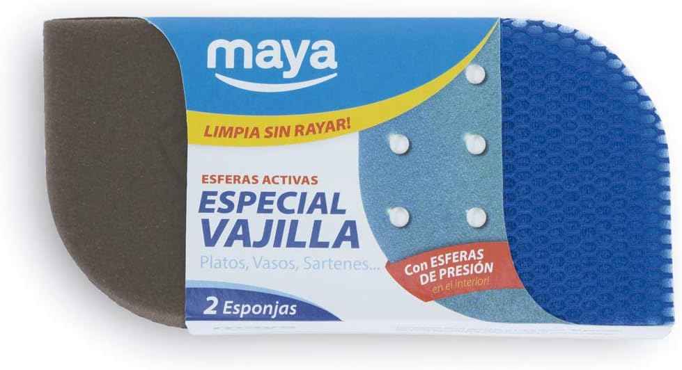 Maya Evo Sponge Pack 2 Units Crockery (black sponge/blue net) 07114 - Safqqa Egypt