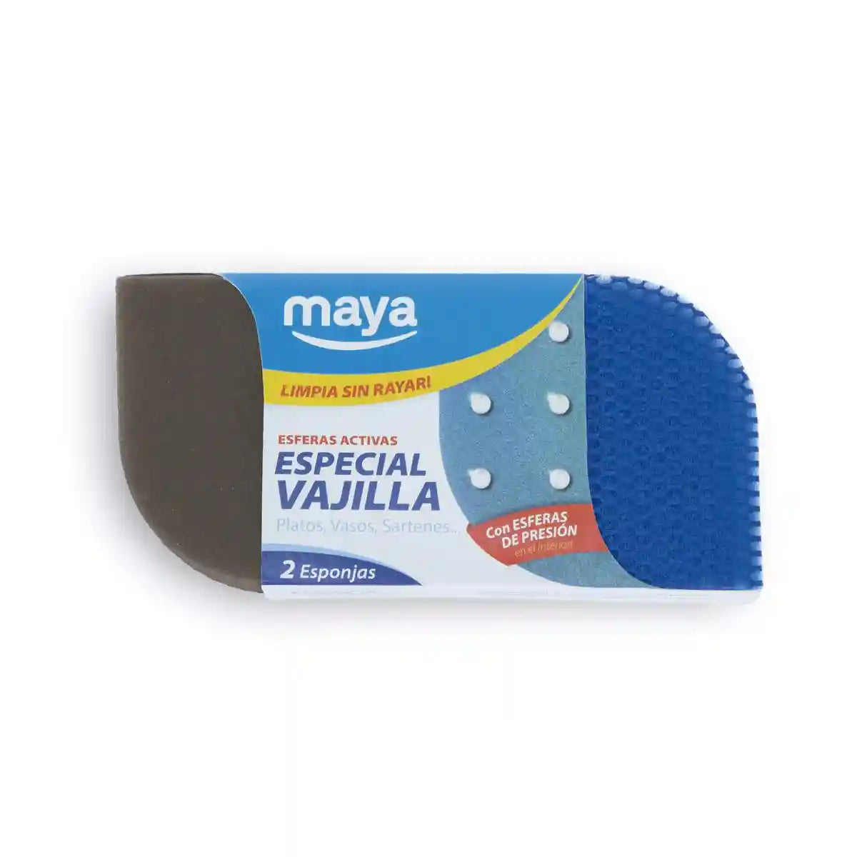 Maya Evo Sponge Pack 2 Units Crockery (black sponge/blue net) 07114 - Safqqa Egypt