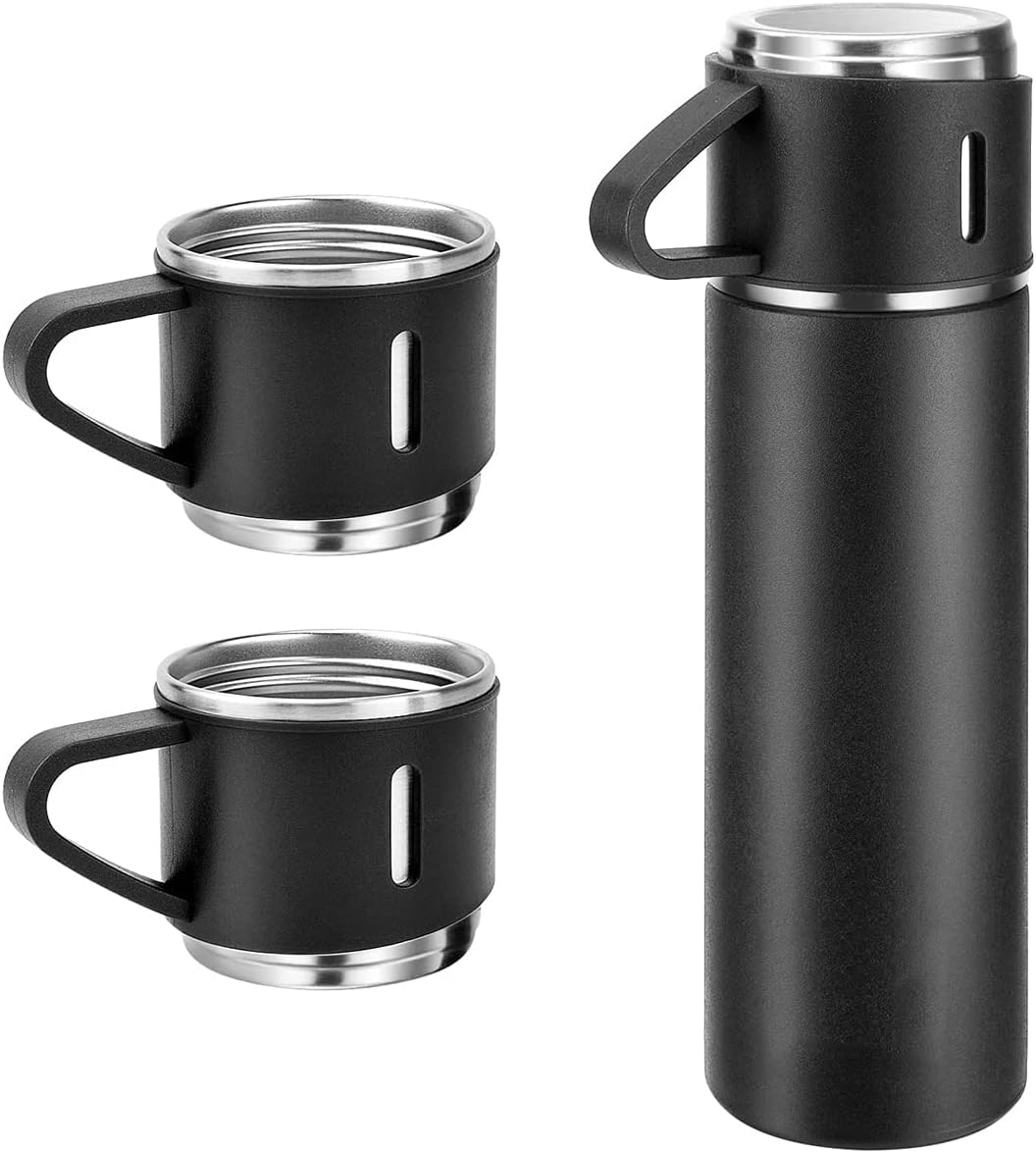 DEVICE OF URBAN INFOTECH Vacuum Insulated Flask Water Bottle, Double Wall Stainless Steel Thermal Bottle with Lid 3 Cup for Hot & Cold Water, Coffee Travel Thermos for Office & Outdoor (Black)- Damage Box - Have Scratches