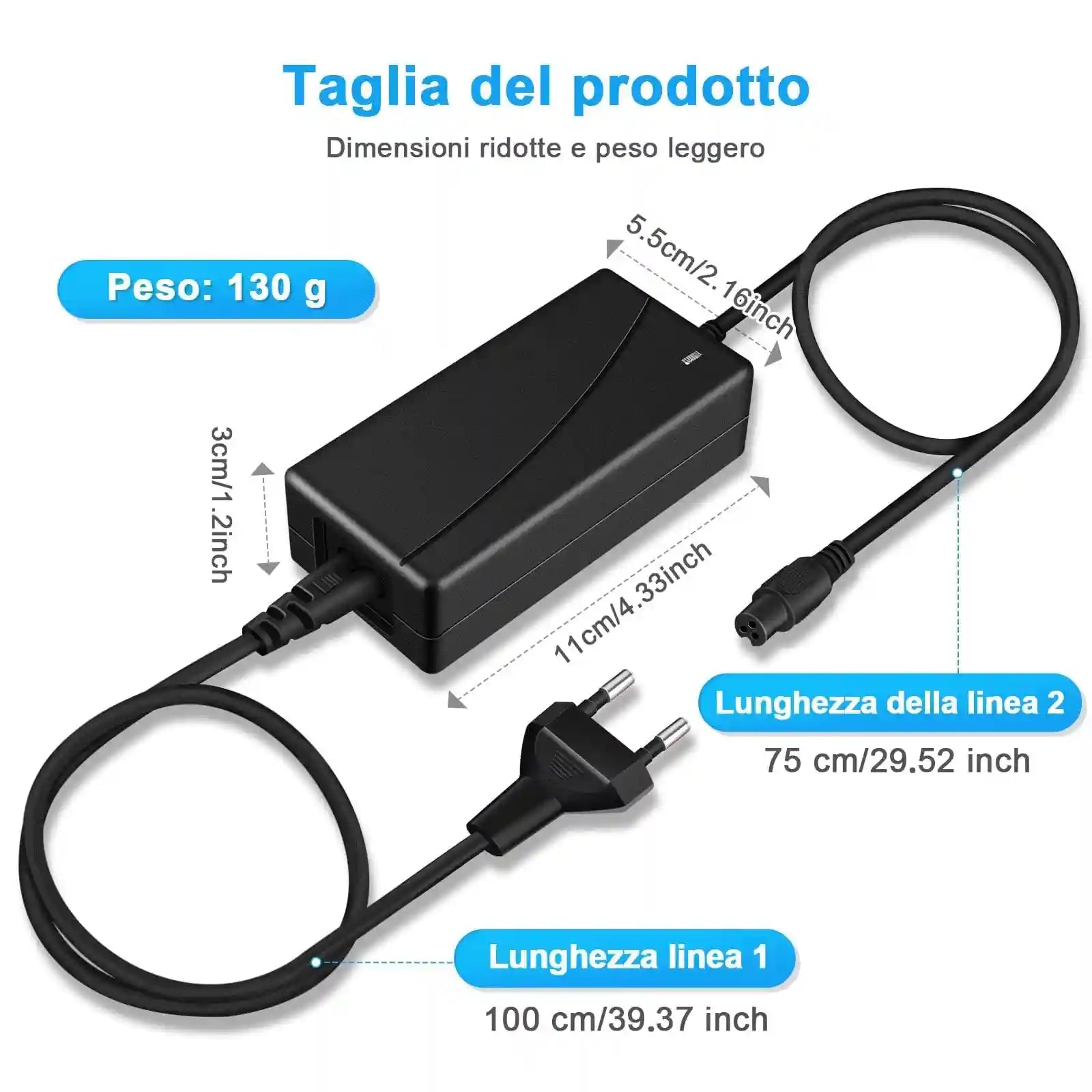 Rhitchy hoverboard charging cable, 42V 2A charger for scooter, e-scooter charger battery charging cable for electric scooter - Safqqa Egypt