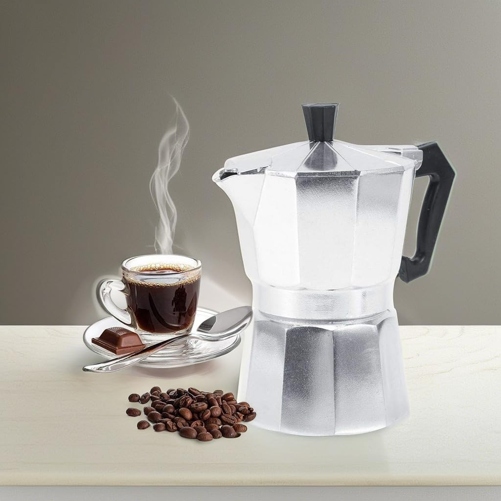 Stovetop Espresso Maker Moka Pot Italian Espresso Greca Coffee Maker 2 Cup 100ml Aluminum Stove Top Coffee Home Office Use Gift for Friends for Italian Espresso Cappuccino Latte Silver