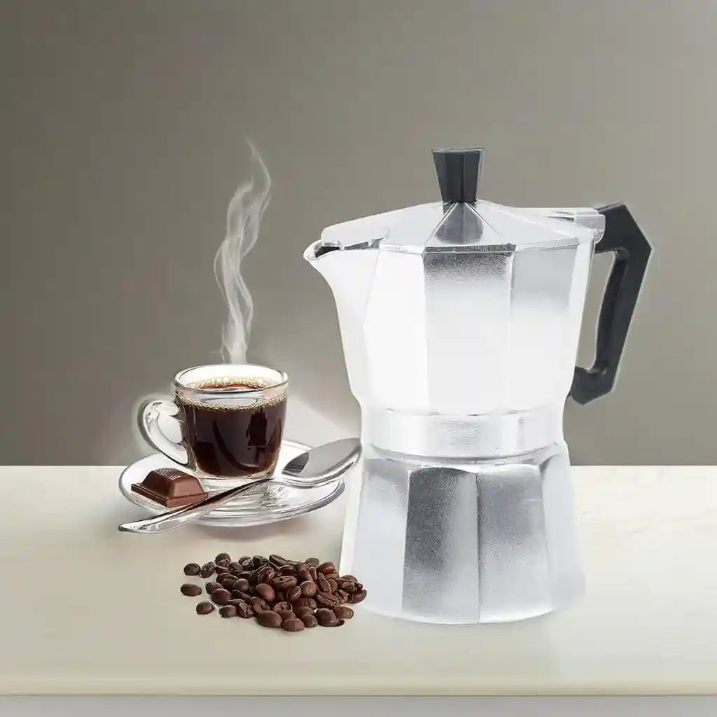 Stovetop Espresso Maker Moka Pot Italian Espresso Greca Coffee Maker 2 Cup 100ml Aluminum Stove Top Coffee Home Office Use Gift for Friends for Italian Espresso Cappuccino Latte Silver
