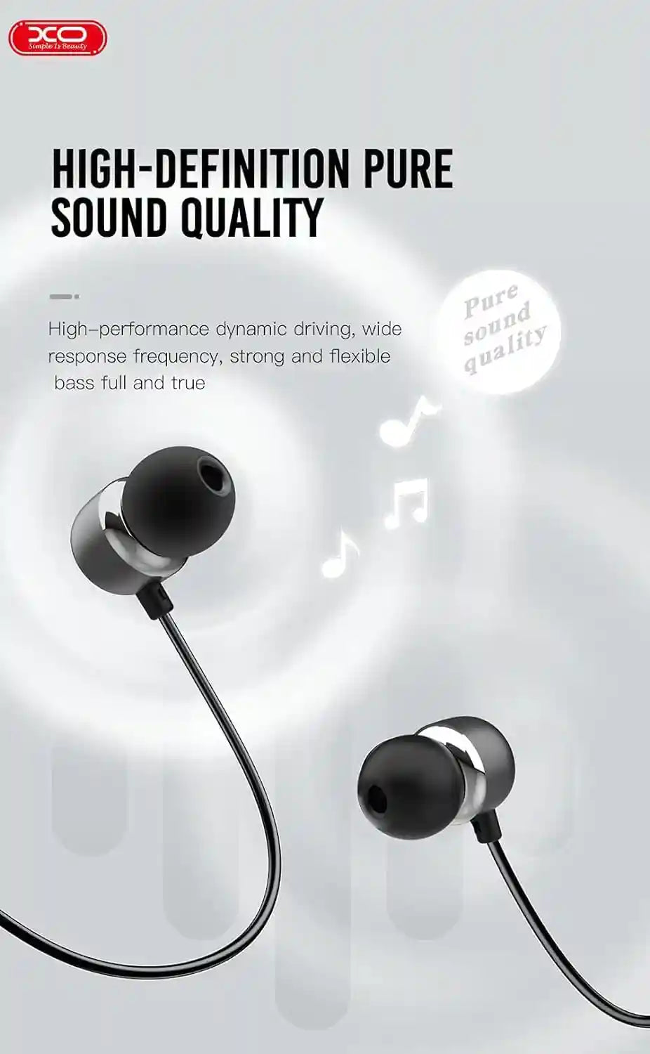 Xo xo-ep26 music earphones with hd sound quality and bulid in microphone 3.5mm set of 2 pieces - black, Wired Headphones Headset - Safqqa Egypt