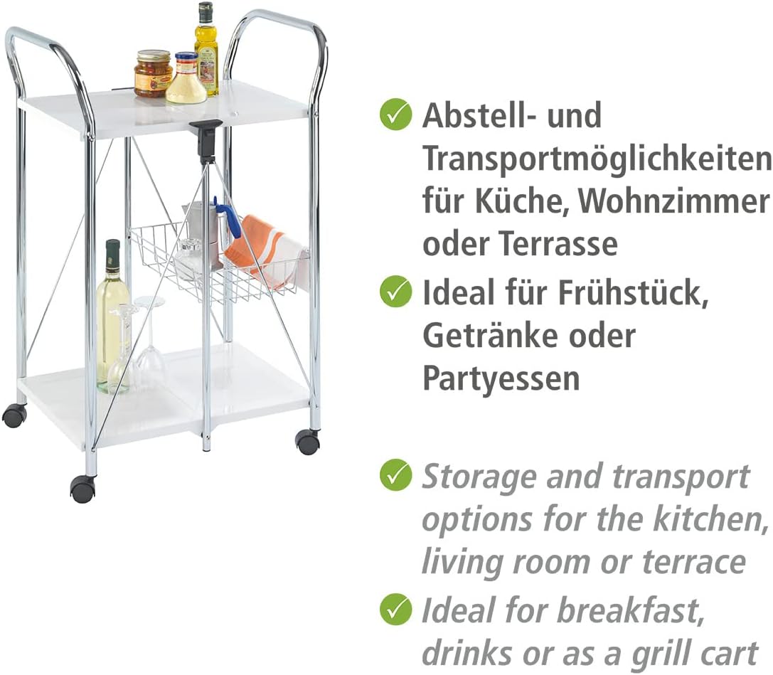 WENKO 3 Tier, Rolling Organizer, Storage Wheels, Metal cart, White