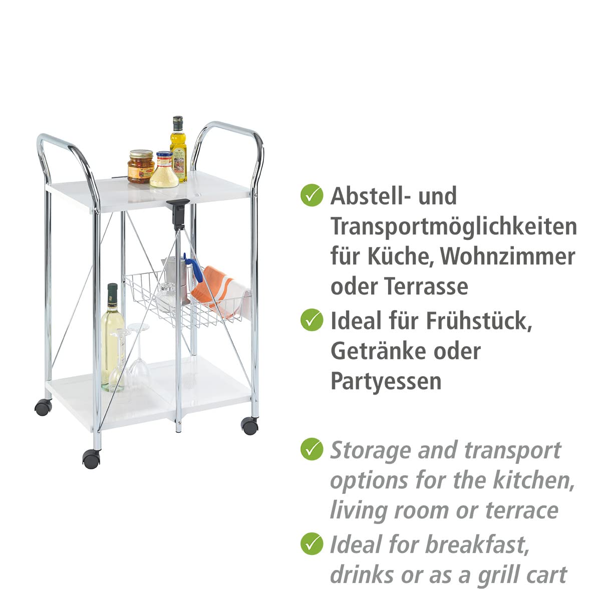 WENKO 3 Tier, Rolling Organizer, Storage Wheels, Metal cart, White