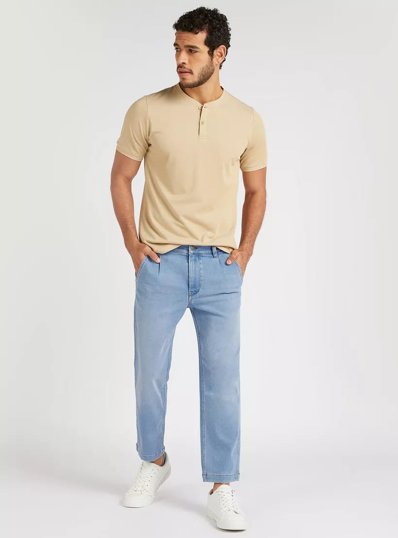 Splash Solid T-shirt with Henley Neck and Short Sleeves For Men,