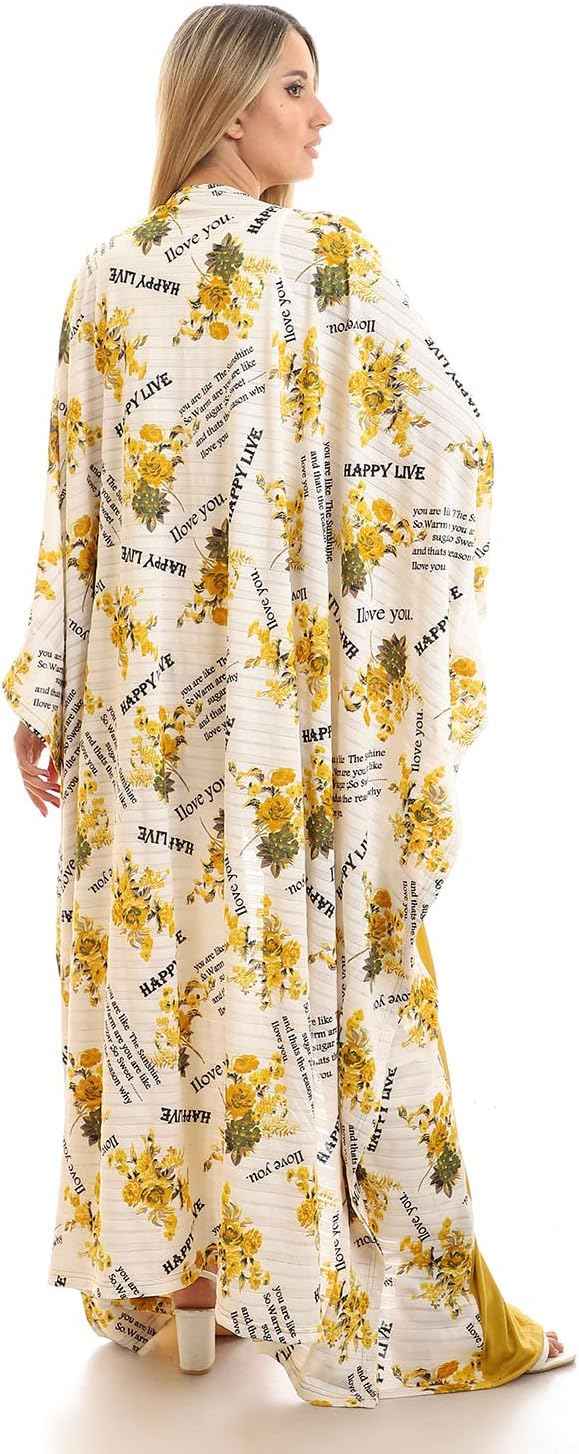 JAMILA Women's Short Sleeves Slip-On Self-Printed Long Kimono Robe - Safqqa Egypt