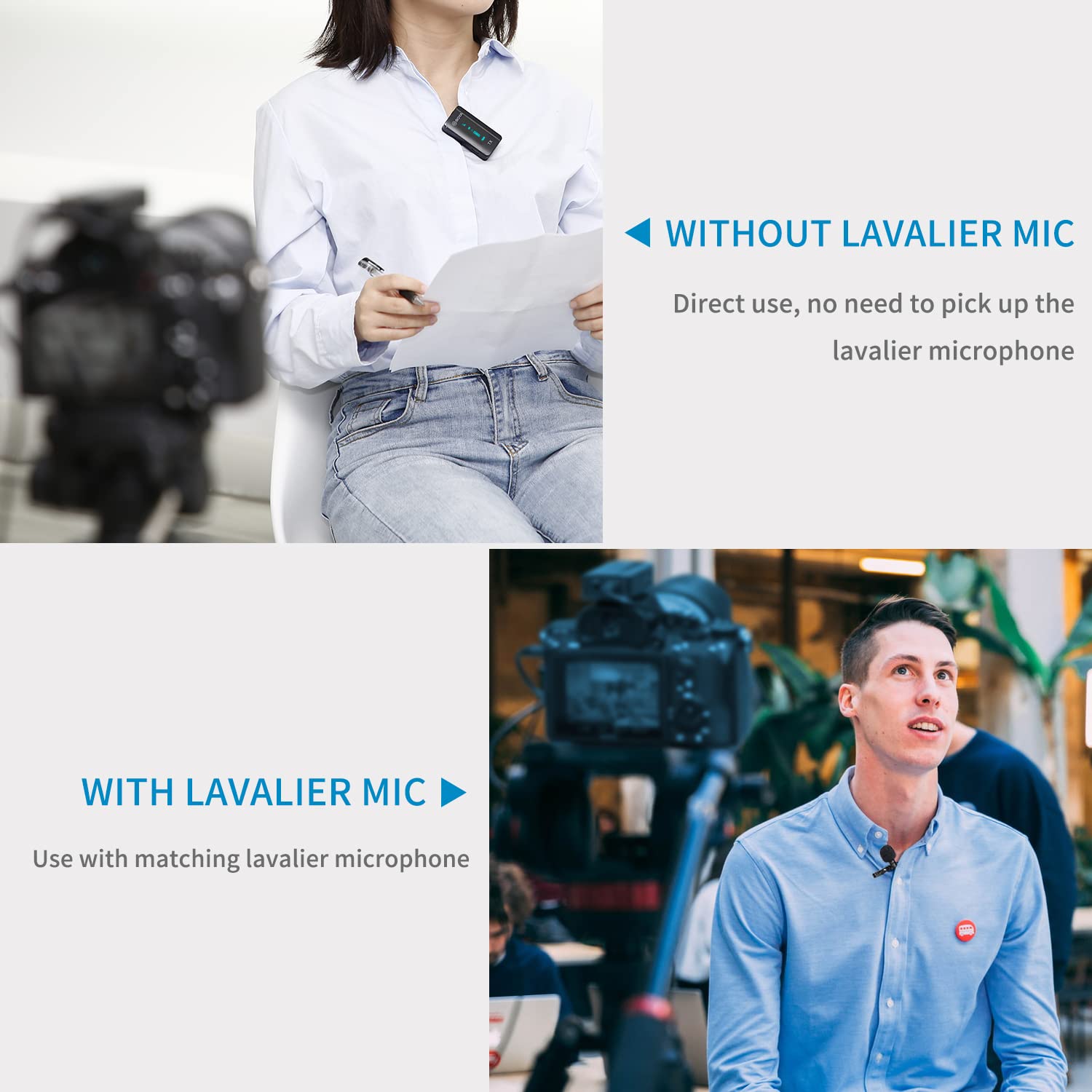 ميكروفون لاسلكي ثنائي القنوات 2.4 جيجاهرتز مع علبة شحن من بويا 1+2 BY-XM6-S2، هايبر كارديويد