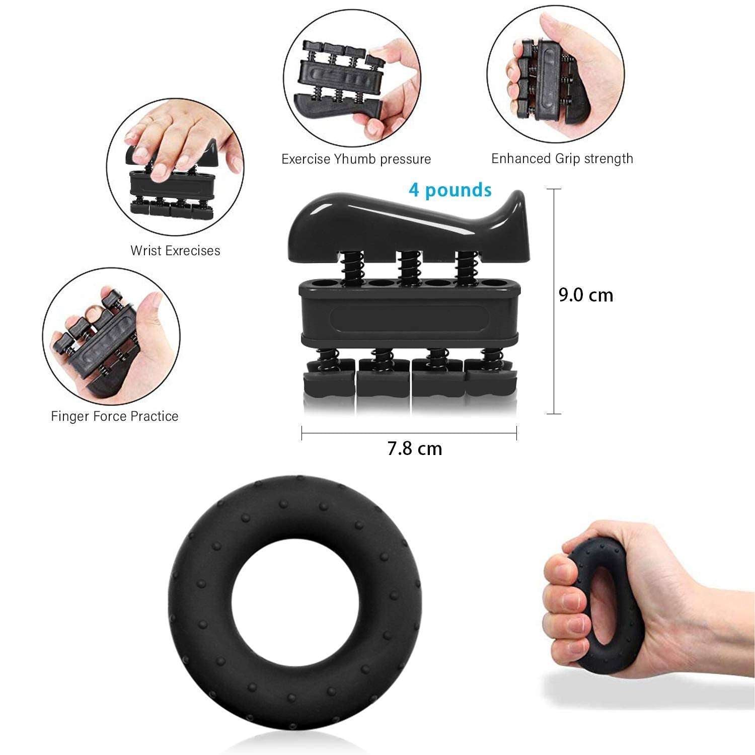 Serveuttam Hand Grip Strengthener, Strength Trainer with Finger Exerciser, Forearm Workout, Finger Stretcher, Stress Relief Ball (Combo Hand Grip) (Multicolour)