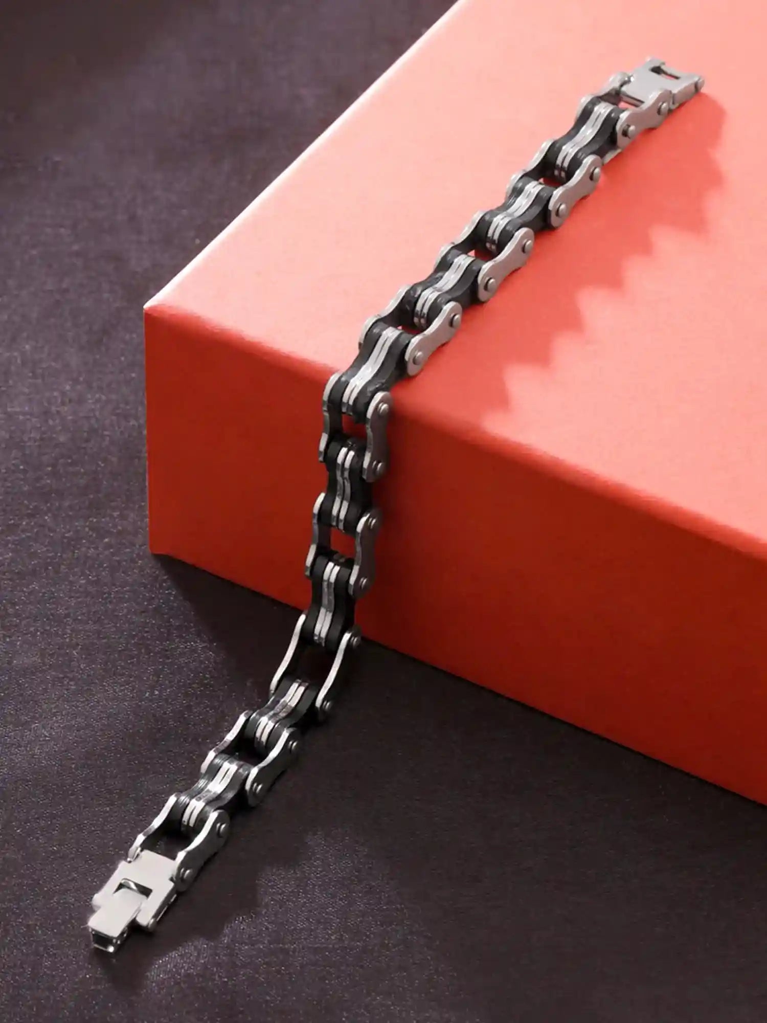 Yellow Chimes Men's Silver-Black Bicycle Chain Bracelet – Durable and Stylish for Men and Boys - Safqqa Egypt